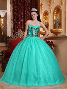Turquoise Sweetheart Quinceanera Dress with Sequins and Beading