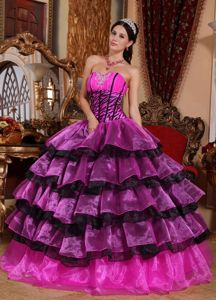 Pink and Black Quinceanera Dress in Organza and Zebra Print Fabric