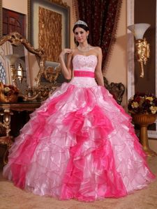 Multi-color Quinceanera Gown with Beading and Ruches in Organza