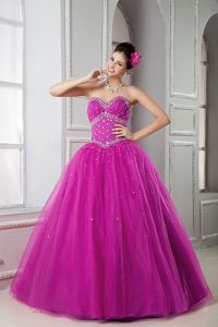 Popular Hot Pink Beading Quinceanera Gowns with Pleats