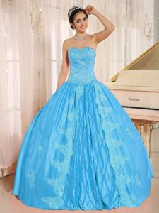 Sky Blue Sweetheart Embroiedery Sweet 15 Dresses with Pleats