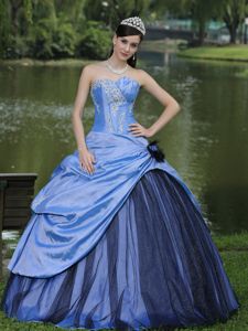 Light Blue Beading Ruffled Quinceanera Gowns with Side Hand Made Flowers