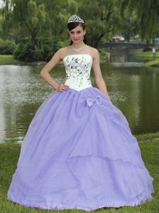 Lilac and Ivory Dress for Quince with Embroidery and Bowknot
