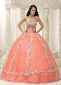 Popular Orange Beading Appliqued Dress for Quince with Ruches