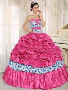 Hot Pink Muti-Layered Sweet 15 Dresses with Pick-ups and Patterns