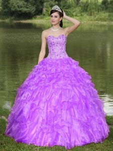 Lovely Lavender Organza Beading Dress for Sweet 15 with Sequins