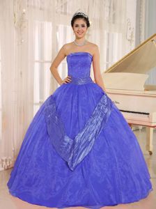 Simple Beading Ribbon Accent Sapphire Blue Sweet 16 Dresses
