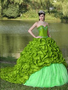 Appliques Sweetheart Pick-ups Quinceanera Party Dresses in Green