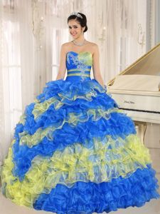 Pretty Two-toned Organza Ruffles Dresses for Quince with Appliques