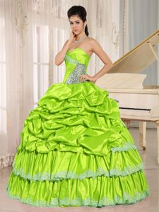 Yellow Green Pick-ups and Ruffles Sweet Sixteen Dresses in Fashion