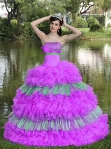Strapless Organza Quinceanera Gown with Ruffled Layers a La Mode
