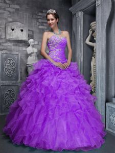 Elegant Multi-layered Organza Dress for a Quince Appliques in Purple