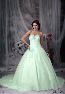 Taffeta and Organza Beaded Appliques Quinceanera Gown with Ruche