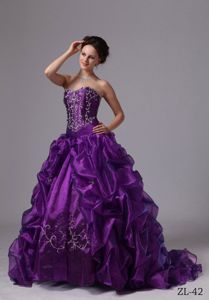 Purple Sweetheart Embroidery Sweet Sixteen Dresses with Pick-ups