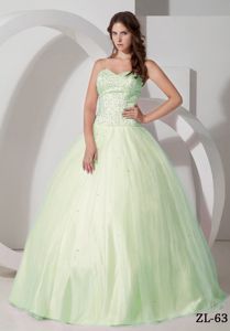 Newest Tulle Beaded Sweetheart Quinceanera Dress in Yellow Green