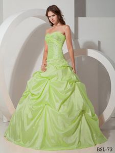 Beaded Yellow Green Sweetheart Dropped Waist Quinceanera Dress