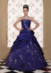 Classy Dark Blue Strapless Quinceanera Gown with Embroidery