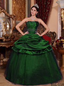 Beading and Pick ups Accent Taffeta Dresses for 15 in Hunter Green