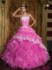Appliqued Strapless Sweet Sixteen Quinceanera Dress in Rose Pink
