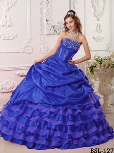 Beaded and Ruffled Royal Blue Sweet Sixteen Quinceanera Dresses