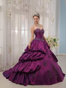 Pick ups and Appliques Accent Purple Taffeta Sweet Sixteen Dress