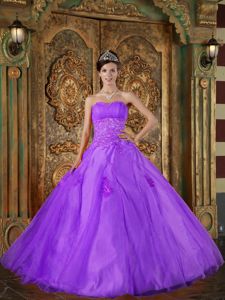 Ruched Lavender A-line Tulle Sweet 15 Dresses with Appliques 2013