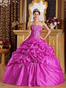 Embroidery and Pick ups Accent Taffeta Fuchsia Sweet 15 Dresses