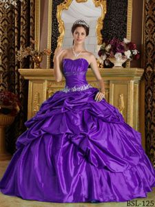 Appliques and Pick ups Accent Quinceanera Gown in Eggplant Purple