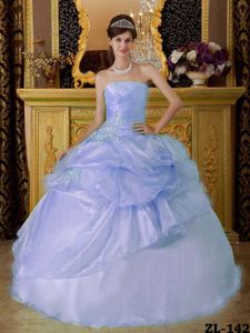 Appliqued Light Blue Organza Strapless Pick ups Quinceanera Gown
