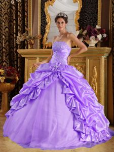 Appliqued Lilac Strapless Bow Quinceanera Gown with Pick ups