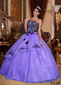 Embroidered Lavender Strapless Quinces Dresses with Flowers 2013