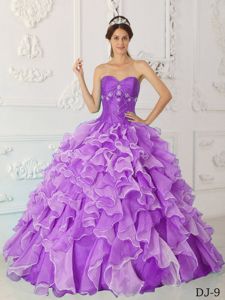 Ruffles and Beading Accent Lavender Organza Quinceanera Dresses