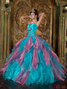 Ruffled Teal and Rose Pink Quinceanera Dresses with Beading 2014