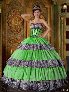 Spring Green Quinceanera Dresses with Appliques and Zebra Print