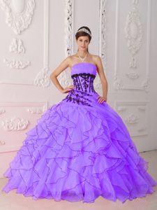 Charming Light Purple Sweet 16 Dress with Layers and Black Appliques