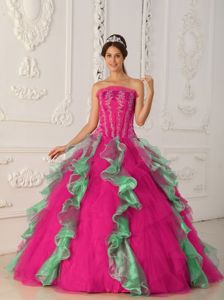 Charming Coral Red and Green Sweet 16 Dress Strapless with Boning