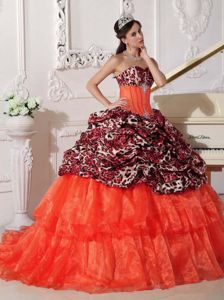 Sweetheart with Leopard Print 2013 Quince Ball Gown Bubbled