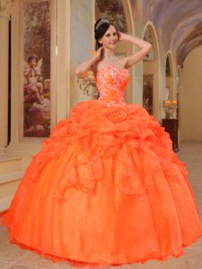 Gorgeous 2014 Orange Red with Bubbles and Hand Flowers 16 Gown