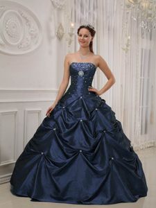 Delicate Pick-ups Navy Blue Beaded Quinceanera Dress Cheap