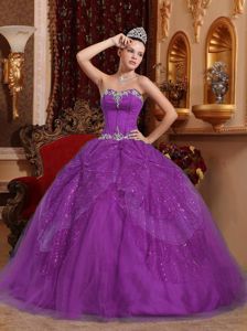 Ball Gown Appliqued Purple Quinceanera Gowns with Paillette