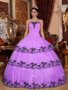 Custom Made Violet Sweet Sixteen Dresses with Black Appliques