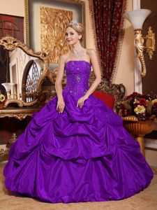 2014 Strapless Beaded Purple Quinceanera Dress with Pick Ups