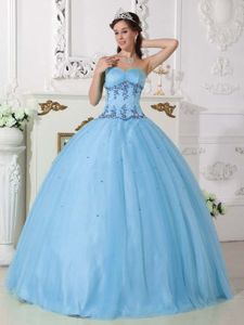 Simple Style Beaded Floor-length Quinceanera Dress in Light Blue