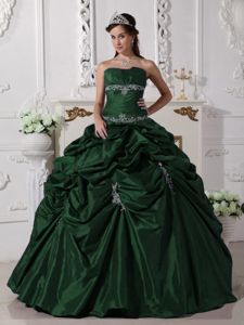 Dark Green Ball Gown Appliqued Sweet 15 Dress in Dark Green
