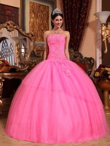 Rose Pink Dropped Waist Dress For Quinceaneras with Puffy Skirt