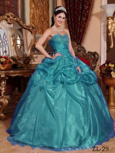 Low Price Sweetheart Organza Dress for Quince in Turquoise
