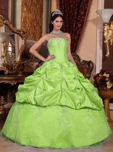 Strapless Yellow Green Quinceanera Dress with Beading and Pick-ups