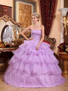Lavender Strapless Sweet 16 Dress with Beading and Ruffles