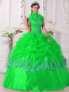 Spring Green Halter Top Sweet 16 Dress with Beading and Embroidery Torino Film Festival