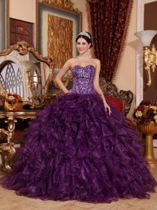 Purple Sweetheart Quinceanera Dress with Sequins and Ruffles